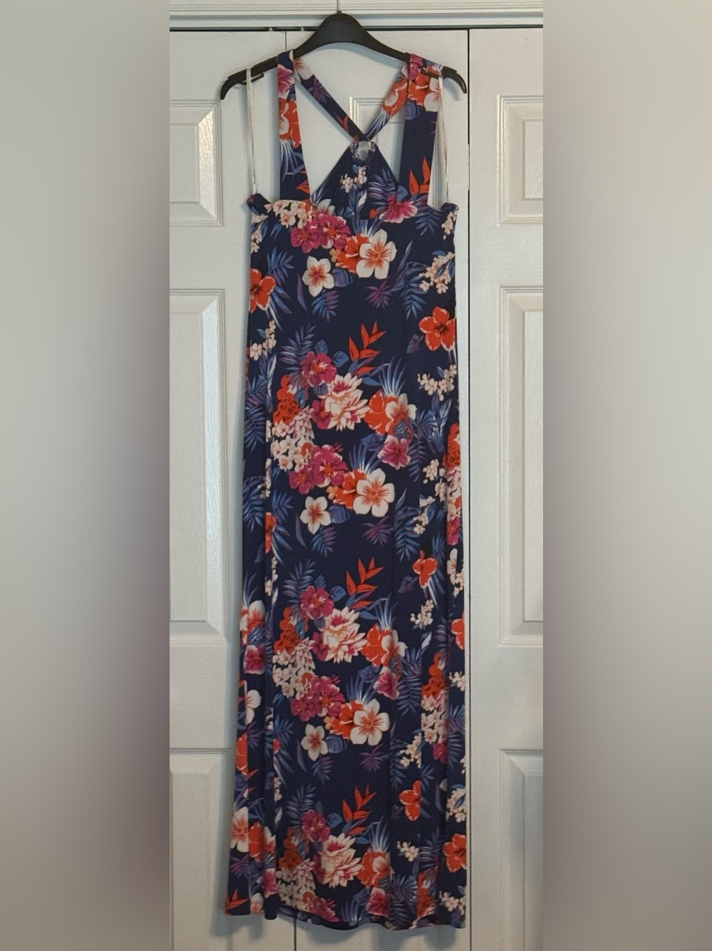 Tommy Bahama Navy Floral Maxi Dress with Pink and Orange Blooms - Picture 2 of 8
